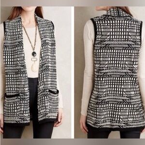 Anthropologie ANGEL OF THE NORTH Knit Sweater Vest Black White Roenne sz S